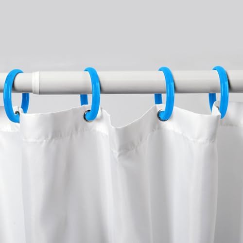 Blue Shower Curtain Hooks - 12 Pcs Circular Plastic Shower Curtain Rings for Bathroom - O Shaped Blue Shower Hooks Rings for Shower Curtain Rod