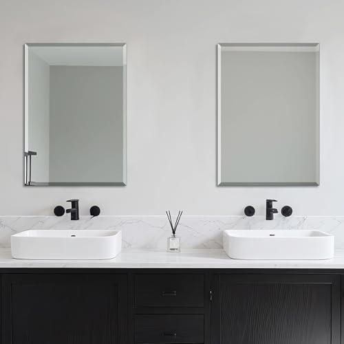 Frameless Wall Mirror Beveled Edge 28” x 20“ Bathroom Mirror for Over Sink