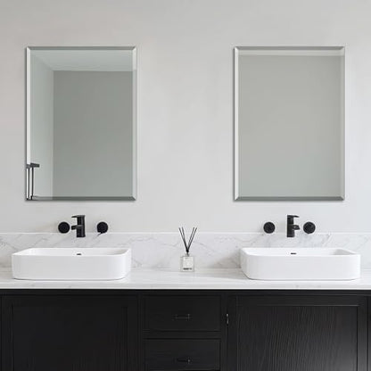Frameless Wall Mirror Beveled Edge 28” x 20“ Bathroom Mirror for Over Sink