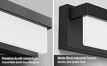 LED Bathroom Vanity Light Fixture Over Mirror 16.5 inch Modern Rectangle Black Matte Metal Lighting Bar 4000K Daylight Wall Sconce (Black)