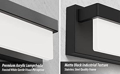 LED Bathroom Vanity Light Fixture Over Mirror 16.5 inch Modern Rectangle Black Matte Metal Lighting Bar 4000K Daylight Wall Sconce (Black)