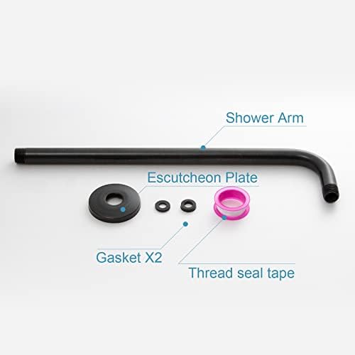 OFFO Shower Arm with Flange, 16 in Oil Rubbed Bronze Wall Mount Replacement Angle Shower Head Arm Wall-Mounted For Fixed Shower Head & Handheld Showerhead