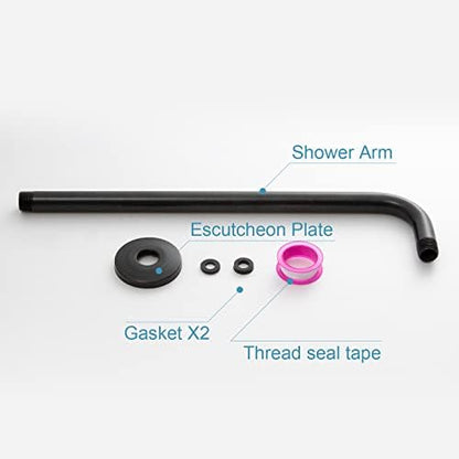 OFFO Shower Arm with Flange, 16 in Oil Rubbed Bronze Wall Mount Replacement Angle Shower Head Arm Wall-Mounted For Fixed Shower Head & Handheld Showerhead