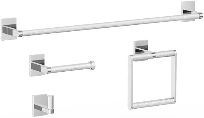 Bathroom Hardware Set 4 Piece Brushed Nickel/Brushed Gold Bathroom Accessories Set Including 24" Hand Towel Bars, Toilet Paper Holders, Towel Rings, Robe Towel Hooks (4pcs, Brushed Gold)