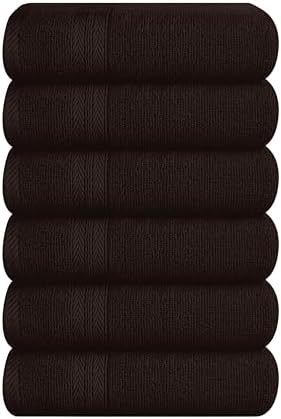 BOUTIQUO Ultra Soft 6-Piece Hand Towel Set 16x28-100% Ringspun Cotton - Durable & Highly Absorbent Hand Towels - Ideal for use in Bathroom, Kitchen, Gym, Spa & General Cleaning - Chocolate Brown