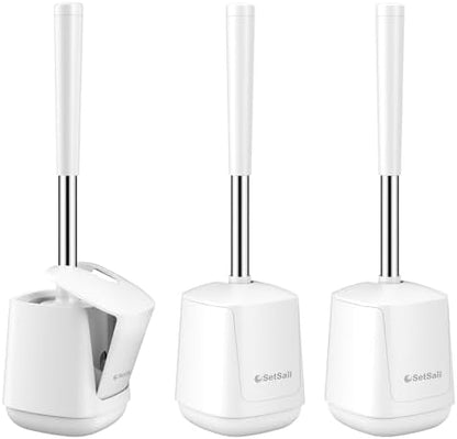 SetSail Toilet Brush 3 Pack Toilet Bowl Brush and Holder Toilet Cleaner Brush with Nylon Bristles Ventilated Toilet Brushes for Bathroom with Holder for Toilet Scrubber Cleaning, Pure White
