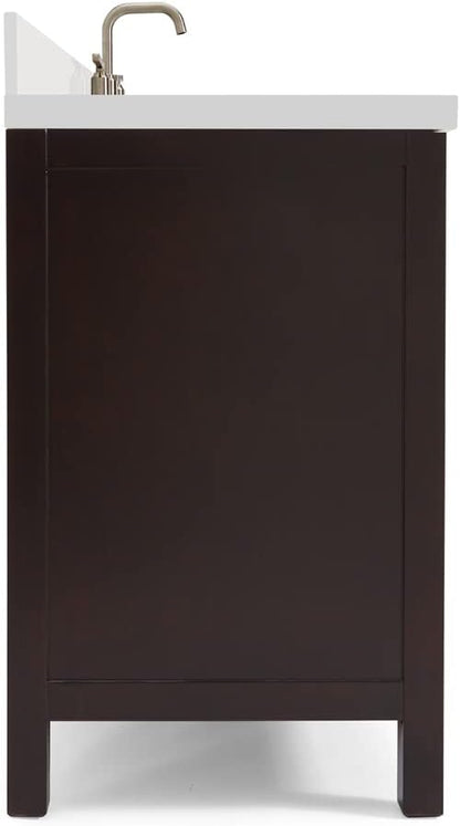 ARIEL Cambridge 42-inch Bathroom Vanity with Sink,Solid Wood, 1.5-inch Pure White Quartz Countertop & Backsplash, Single Oval Porcelain Sink, 2 Soft Closing Doors, 5 Dovetail Drawers, Espresso
