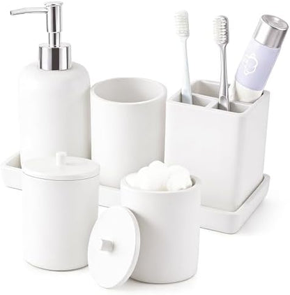 XLHOMO Resin White Bathroom Set, 6 Pcs Bath Decor and Accessories Sets