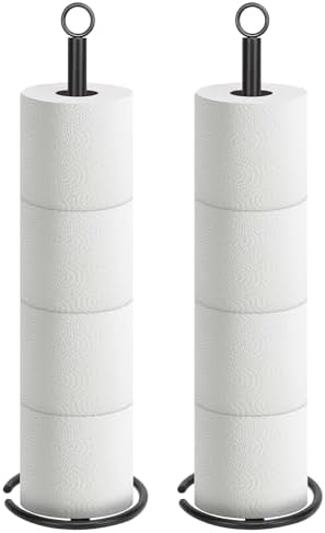 NearMoon Bath Toilet Paper Holder Stand, Freestanding Tissue Paper Storage with Reserve, Space Toilet 4 Rolls Holder for Bathroom/Kitchen Countertop-All Metal (2 Pack, Matte Black)