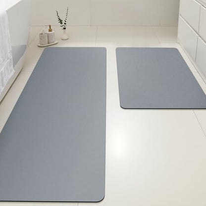 ACCUMTEK Non Slip Bath Mat, Thin Bathroom Rugs Fit Under Door, Quick Dry Bath Mats, Machine Washable Bath Rugs for Bathroom, Bathtub & Kitchen, Bathtub, Grey/Solid/24 x17+48"x20"