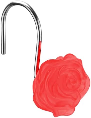 Decorative Rose Flower Shower Curtain Hooks, Red, Glow in The Dark, 12 Pack