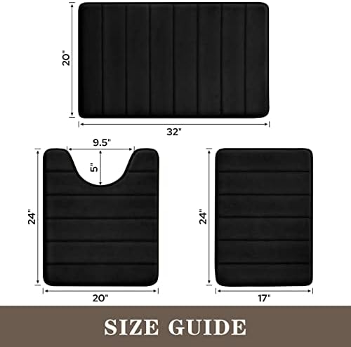 BYSURE Black Memory Foam Bathroom Rug Set 17"x24"+20"x32"+U20 x24