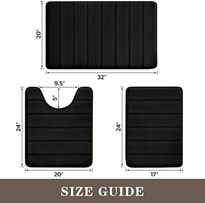 BYSURE Black Memory Foam Bathroom Rug Set 17"x24"+20"x32"+U20 x24