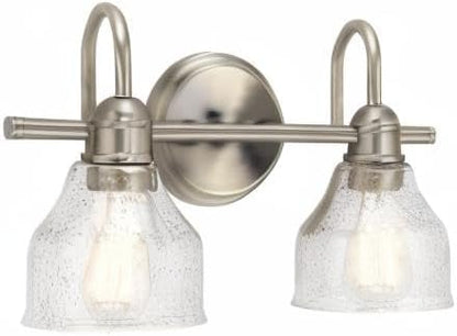 Kichler Avery 14.75" Vanity Bath Light In Brushed Nickel, Vintage 2-Light Bathroom Wall Mount Fixture with Clear Seeded Glass, (14.75" W x 9.25" H), 45972NI