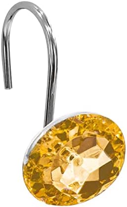 Crystal Diamond Round Shower Curtain Hooks Rings for Bathroom,Gold,12PCS