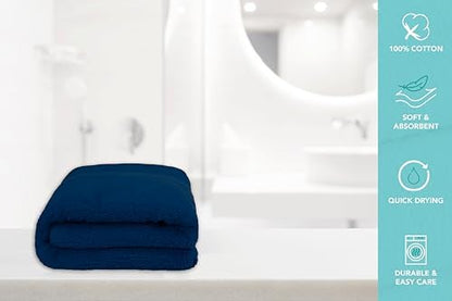 Bath Towels Bulk Set of 12 – 24" x 48" – 100% Cotton Terry, Soft, Quick-Dry & Highly Absorbent – Navy Blue Towels for Bathroom, Spa, Gym, Hotel, Pool & Everyday Use