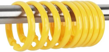 Yellow Shower Curtain Hooks - 12 Pcs Circular Plastic Shower Curtain Rings for Bathroom - O Shaped Yellow Shower Hooks Rings for Shower Curtain Rod