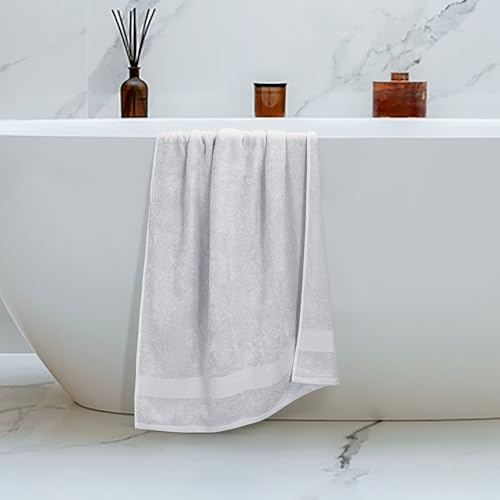 Belizzi Home 4 Pack Bath Towel Set 27x54, 100% Ring Spun Cotton, Ultra Soft Highly Absorbent Machine Washable Hotel Spa Quality Bath Towels for Bathroom, 4 Bath Towels Light Grey