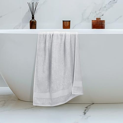 Belizzi Home 4 Pack Bath Towel Set 27x54, 100% Ring Spun Cotton, Ultra Soft Highly Absorbent Machine Washable Hotel Spa Quality Bath Towels for Bathroom, 4 Bath Towels Light Grey