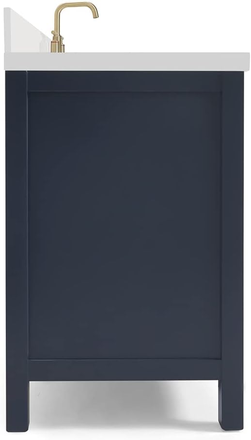 ARIEL Cambridge 54-inch Bathroom Vanity with Sink,Solid Wood, 1.5-inch Pure White Quartz Countertop, Single Rectangular Porcelain Sink, 2 Soft Closing Doors, 9 Dovetail Drawers, Midnight Blue
