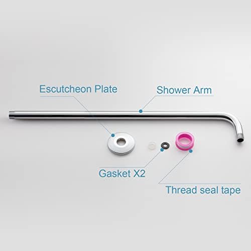 OFFO Shower Arm with Flange, 24 in Wall Mount Replacement Angle Shower Head Arm Wall-Mounted For Fixed Shower Head & Handheld Showerhead, Chrome
