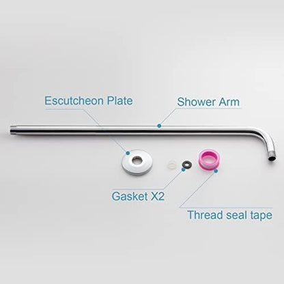 OFFO Shower Arm with Flange, 24 in Wall Mount Replacement Angle Shower Head Arm Wall-Mounted For Fixed Shower Head & Handheld Showerhead, Chrome