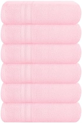 BOUTIQUO Ultra Soft 6-Piece Hand Towel Set 16x28-100% Ringspun Cotton - Durable & Highly Absorbent Hand Towels - Ideal for use in Bathroom, Kitchen, Gym, Spa & General Cleaning - Pink