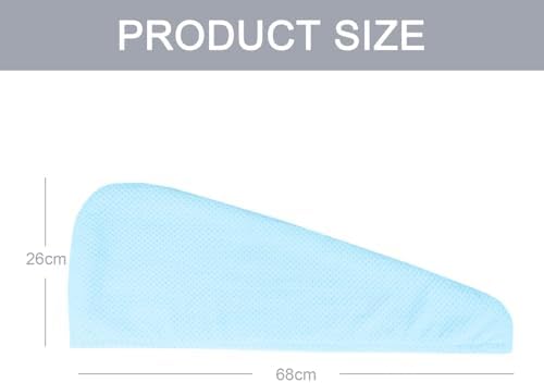 MaopaoBeauty Thicker Hair Drying Towels, Quick Drying Towels for Hair with Button, Super Absorbent Hair Turbans for Wet Hair Long Thick Curly Hair, Soft Hair Drying Towel Wrap, Light Blue
