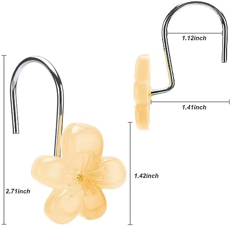 Cute Flower Shower Curtain Hooks, Glow in The Dark, Pretty Floral Themed Elegant Bathroom Decor, Yellow