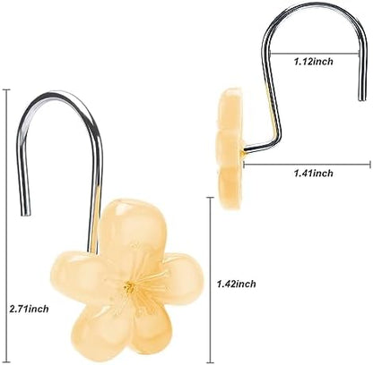Cute Flower Shower Curtain Hooks, Glow in The Dark, Pretty Floral Themed Elegant Bathroom Decor, Yellow