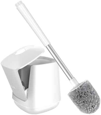 SetSail Toilet Brush 2 Pack, Self Closing Lid Toilet Bowl Brushes Holder and Extra Long Handle Ventilated Toilet Brush Set for Bathroom Cleaning, Nylon Bristles, Pure White