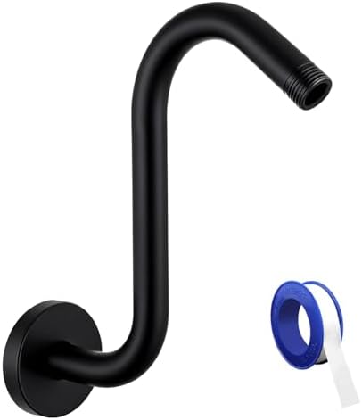 Shower Head Extension Arm with Flange, S Shaped High Rise Gooseneck Showerhead Riser Pipe, Universal Standard 1/2" Connection - Bathroom Accessory (10 Inch, Matte Black)
