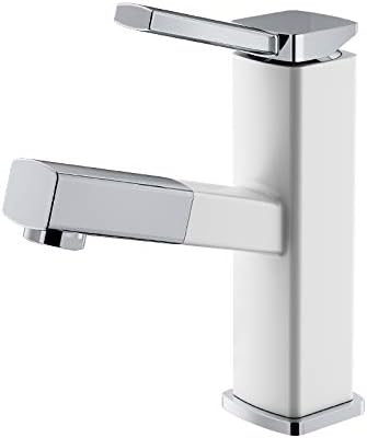 KAIYING Bathroom Sink Faucet with Pull Out Sprayer, Single Handle Basin Mixer Tap for Hot and Cold Water, Pull Down Sink Faucet with Rotating Spout (Regular, Chrome & White)