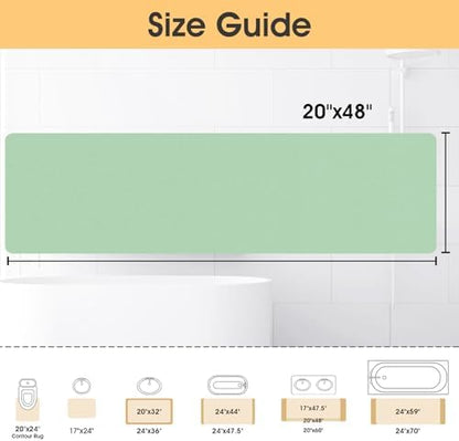 ACCUMTEK Non Slip Bath Mat, Thin Bathroom Rugs Fit Under Door, Quick Dry Bath Mats, Machine Washable Bath Rugs for Bathroom, Bathtub & Kitchen, Bathtub, Sage Green/Solid/48 x20
