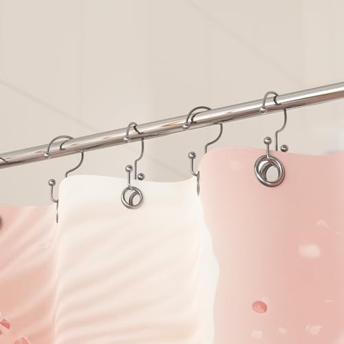 Titanker Shower Curtain Hooks Rings, Rust Resistant Metal Minimalist Simple Double Glide Shower Hooks Rings for Bathroom Shower Rods Curtains, Set of 12 Hooks - Chrome