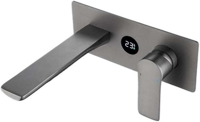 Faucet Concealed Digital Display Faucet Copper Gun Gray Wall-Mounted Countertop, Washbasin Cold and Hot Water Faucet(White) Faucet