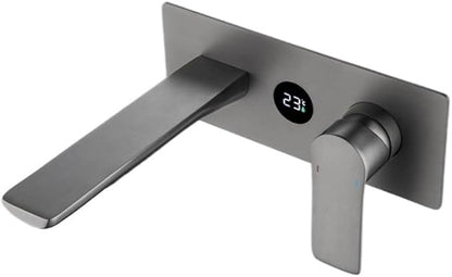 Faucet Concealed Digital Display Faucet Copper Gun Gray Wall-Mounted Countertop, Washbasin Cold and Hot Water Faucet(Chrome) Faucet
