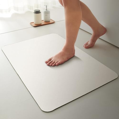 TYUU Thin Bath Mat, Bathroom Rugs Non Slip Washable, 24x36 White