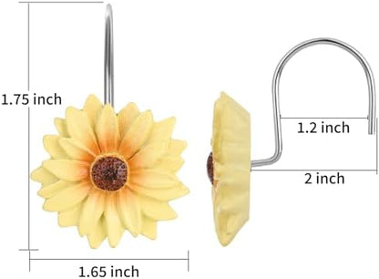 Daisy Flower Shower Curtain Hooks, 12PCS Stainless Steel Anti Rust Sunflower Shower Curtain Hooks Floral Decorative Curtain Hanger Hooks for Living Room Bathroom Decor (Yellow)