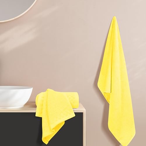 MyOwn Ultra Soft 3 Pack Cotton Towel Set, Contains a Bath Towels 28x55 inch, a Hand Towels 16x24 inch & a Wash Coths 12x12 inch, Ideal Everyday use, Compact & Lightweight - Lime Yellow