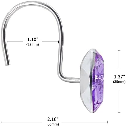 Purple Diamond Crystal Bling Shower Curtain Hooks Rings for Bathroom,24PCS