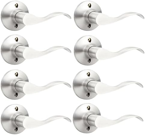 GOBEKOR 8 Pack Single Dummy Door Levers Right Handed Dummy Levers Brushed Nickel Interior Door Handles for Closets Modern Wave Dummy Lever Door Handles