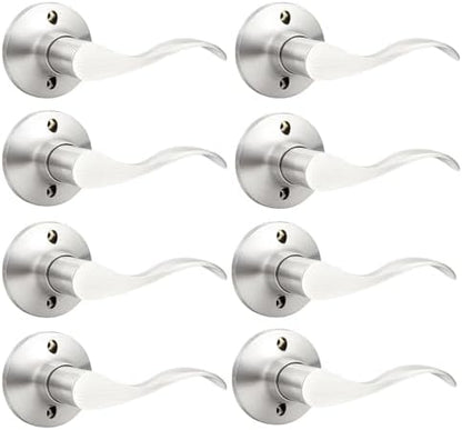 GOBEKOR 8 Pack Single Dummy Door Levers Right Handed Dummy Levers Brushed Nickel Interior Door Handles for Closets Modern Wave Dummy Lever Door Handles