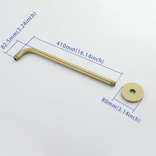 Stainless Steel Shower Head Extension Arm Wall Mounted Rainfall Shower Tube Bathroom Hardwares Accessories 16 Inch Brushed Gold,SW-RD91018-16BG.