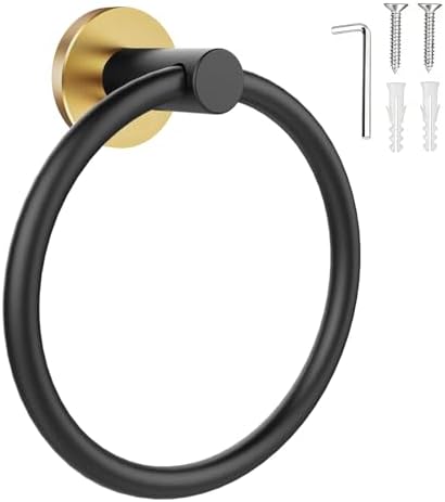 SetSail Towel Holder for Bathroom Wall Round Towel Ring, Black and Glod