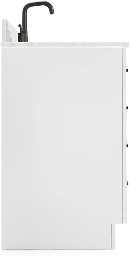 ARIEL Hepburn 60-inch Bathroom Vanity with Sink,Solid Wood, 0.75-inch Italian Carrara Marble Countertop, Single Rectangular Porcelain Sink, 2 Soft Closing Doors, 9 Dovetail Drawers, White