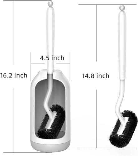 HAMITOR Toilet Bowl Brush Holder Set: 2 Pack Bathroom Deep Cleaning Toilet Cleaner Scrubber Under Rim with Curved Bristle for Dead Corner Clean - Hidden Rv Toilet Decorative Accessories with Caddy