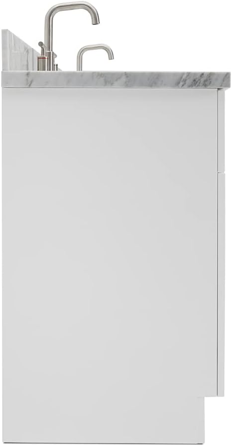 ARIEL Hamlet 72-inch Bathroom Vanity with Sink,Solid Wood, 1.5-inch Italian Carrara Marble Countertop, Double Rectangular Porcelain Sink, 4 Soft Closing Doors, 3 Dovetail Drawers, White