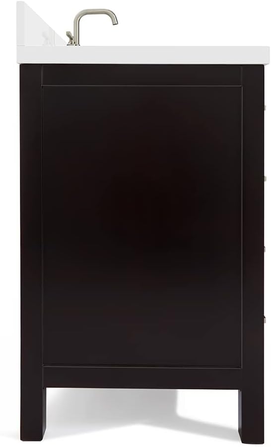 ARIEL Cambridge 42-inch Bathroom Vanity with Sink,Solid Wood, 1.5-inch Pure White Quartz Countertop & Backsplash, Single Oval Porcelain Sink, 2 Soft Closing Doors, 9 Dovetail Drawers, Espresso