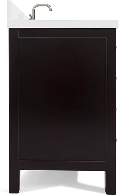 ARIEL Cambridge 42-inch Bathroom Vanity with Sink,Solid Wood, 1.5-inch Pure White Quartz Countertop & Backsplash, Single Oval Porcelain Sink, 2 Soft Closing Doors, 9 Dovetail Drawers, Espresso